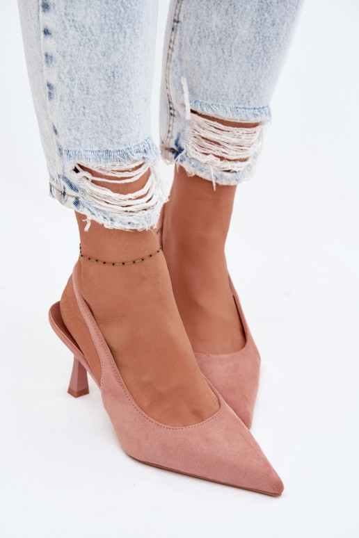 Women's Heeled Sandals Made of Faux Suede Pink Saria