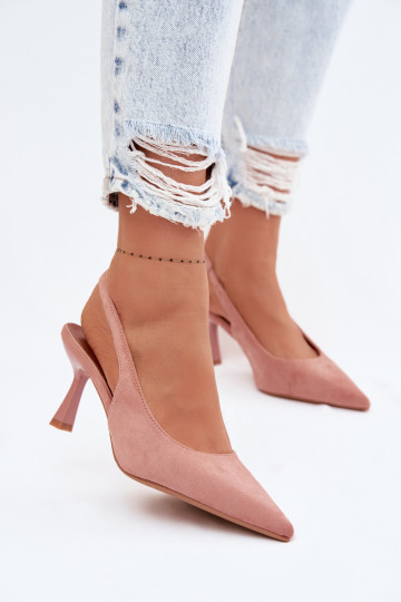 Women's Heeled Sandals Made of Faux Suede Pink Saria 2