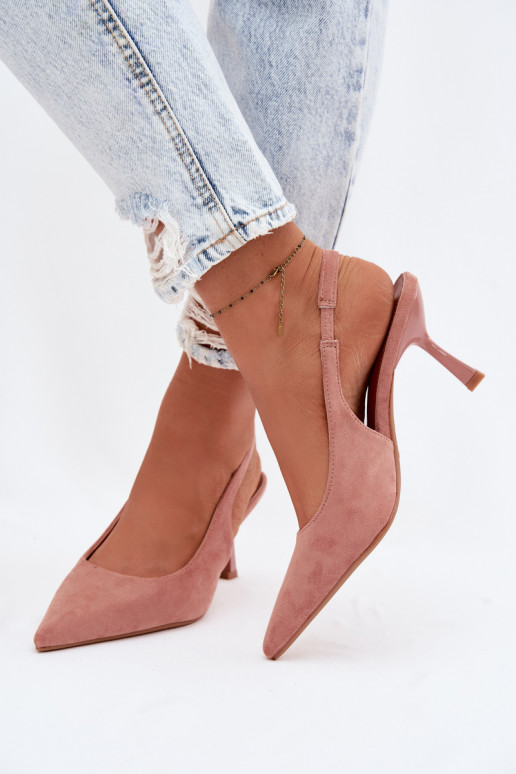 Women's Heeled Sandals Made of Faux Suede Pink Saria