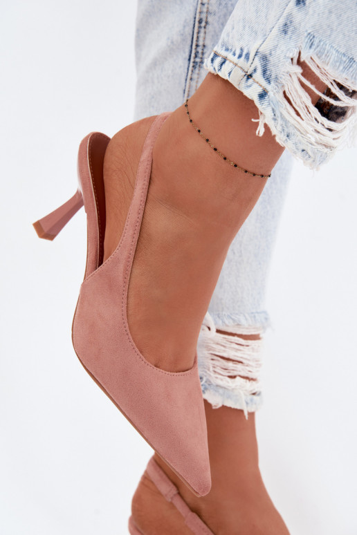Women's Heeled Sandals Made of Faux Suede Pink Saria