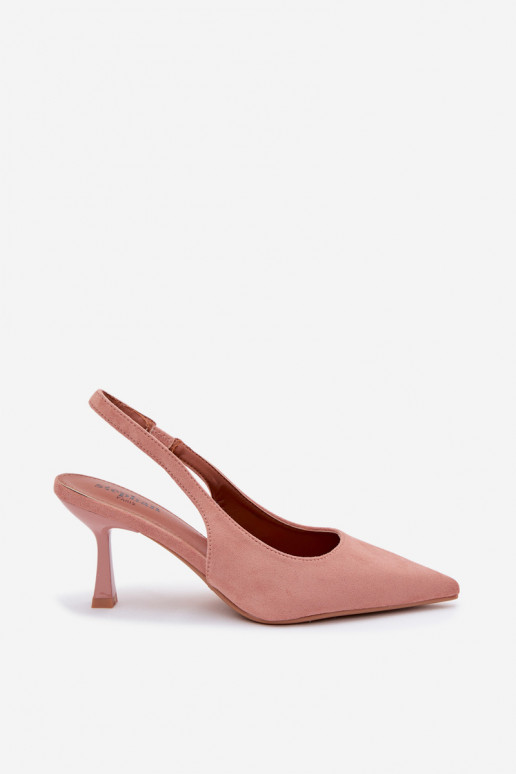 Women's Heeled Sandals Made of Faux Suede Pink Saria