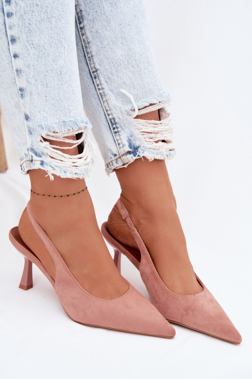 Women's Heeled Sandals Made of Faux Suede Pink Saria