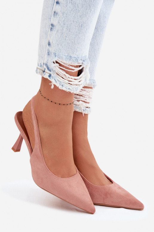 Women's Heeled Sandals Made of Faux Suede Pink Saria