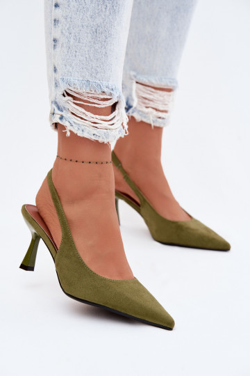 Women's High Heel Sandals Green Faux Suede Saria 2