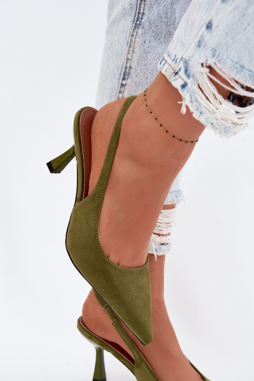 Women's High Heel Sandals Green Faux Suede Saria