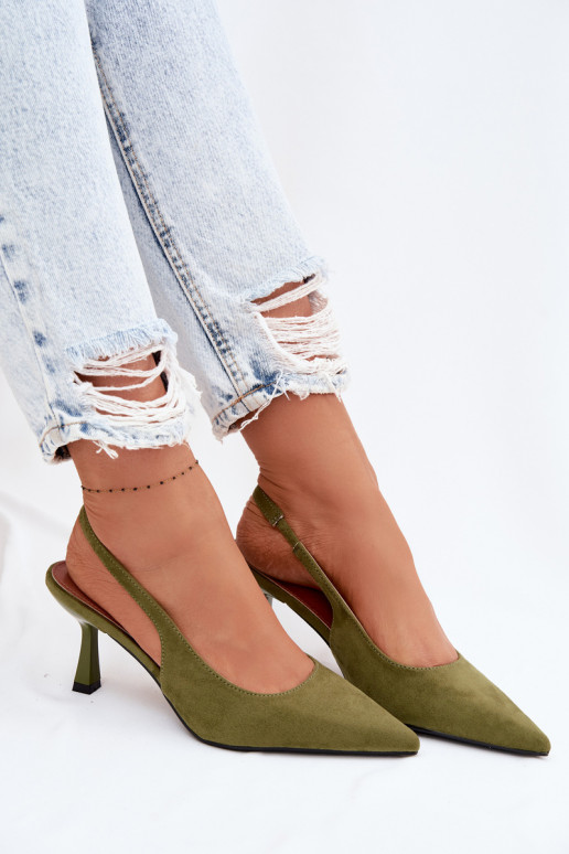 Women's High Heel Sandals Green Faux Suede Saria