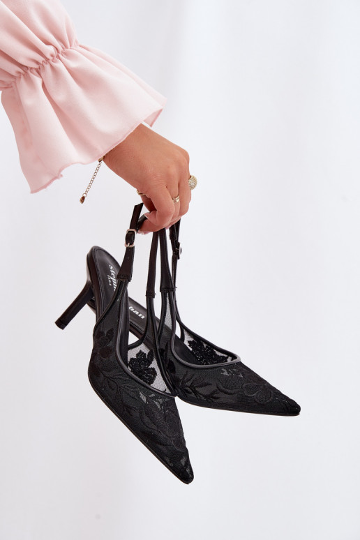 Lace Mesh High Heel Black Mavia