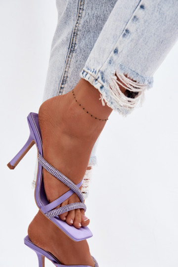 Women's High Heel Sandals With Straps And Rhinestones Purple Karima 2