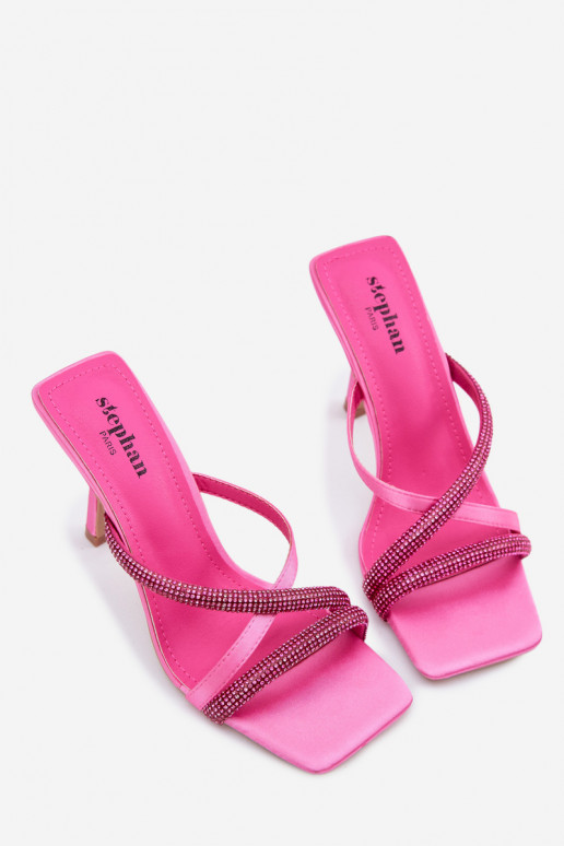 Women's High Heel Sandals With Straps And Rhinestones Fuchsia Karima