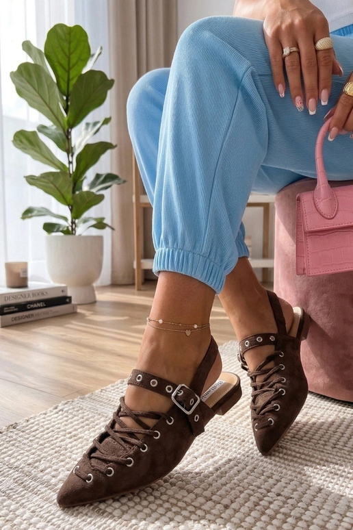 Brązowe Balerinki Z Odkrytą Piętą...