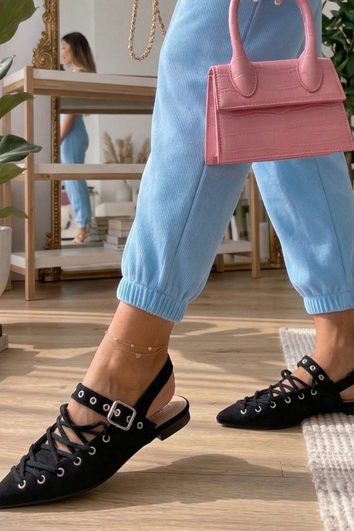 Czarne Balerinki Z Odkrytą Piętą...