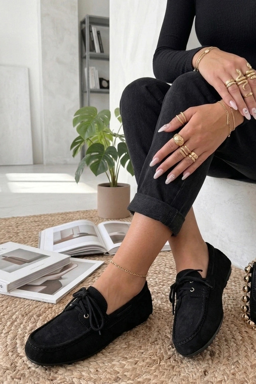 Czarne Mokasyny Z Wiązaniem Nina