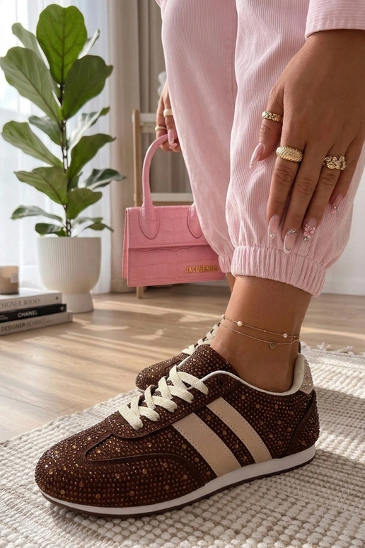 Brązowe Sneakersy Zdobione Cyrkoniami...
