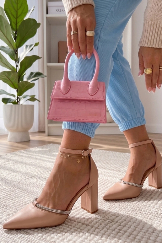 Beżowe Czółenka Zdobione Cyrkoniami...