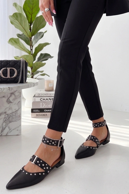 Czarne Balerinki Zdobione Dżetami...
