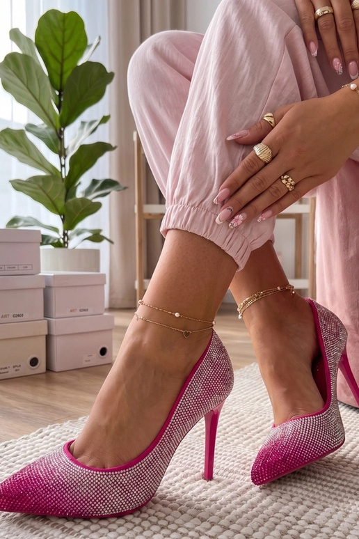 Różowe Szpilki Zdobione Cyrkoniami...