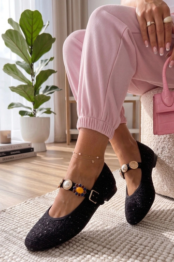 Czarne Balerinki Z Ozdobnym...