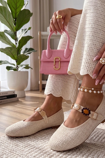 Beżowe Balerinki Z Ozdobnym...