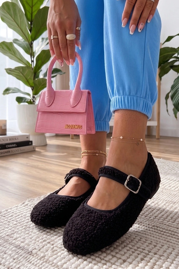 Czarne Balerinki Futrzane Z...