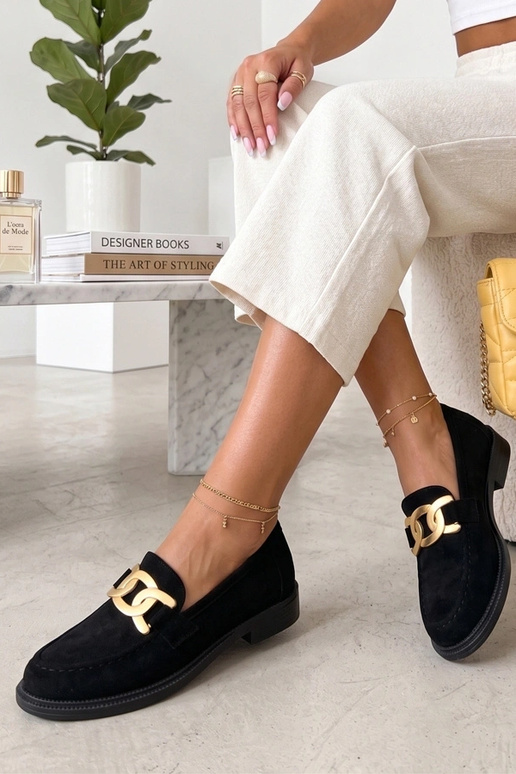 Czarne Mokasyny Z Ozdobną Klamerką...