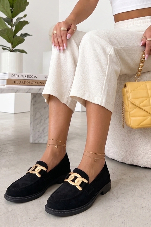 Black loafers with decorative buckle Leopoldyna