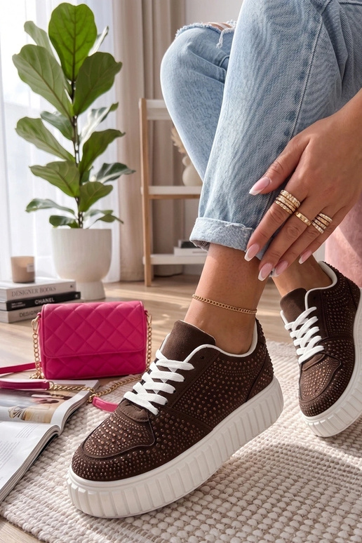 Brown platform sneakers with rhinestones Aurora