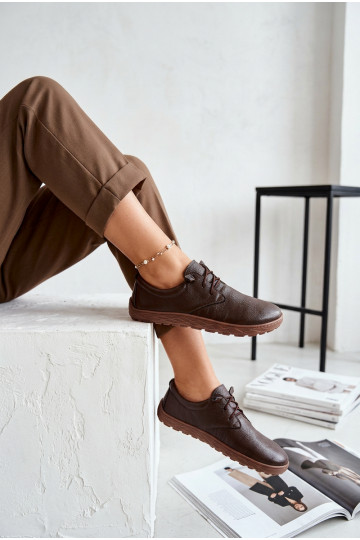 Leather Women's Loafers Barefoot Zazoo 10189 Chocolate