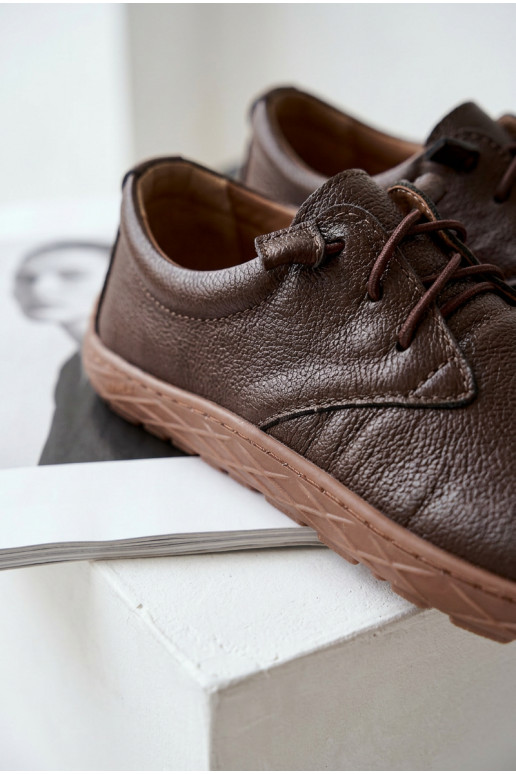 Leather Women's Loafers Barefoot Zazoo 10189 Chocolate