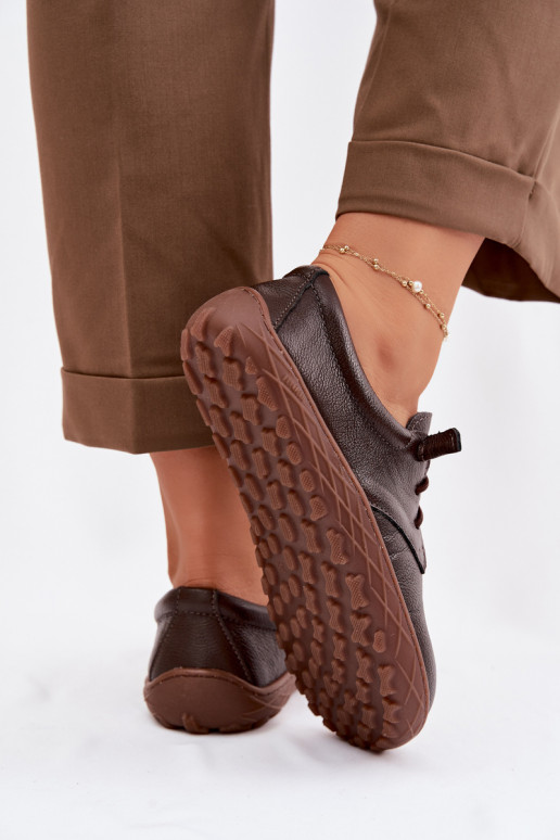 Skórzane Półbuty Barefoot Damskie Zazoo 10189 Czekoladowe