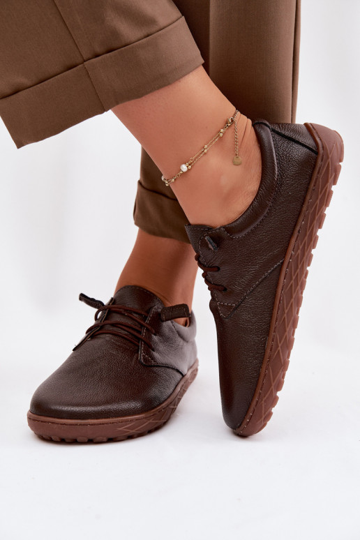 Skórzane Półbuty Barefoot Damskie Zazoo 10189 Czekoladowe