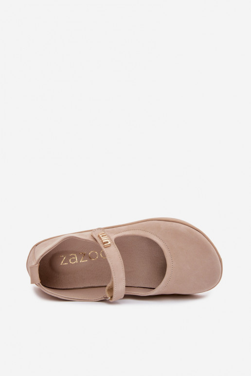 Leather Suede Ballerinas Barefoot With Strap Zazoo 10206 Beige