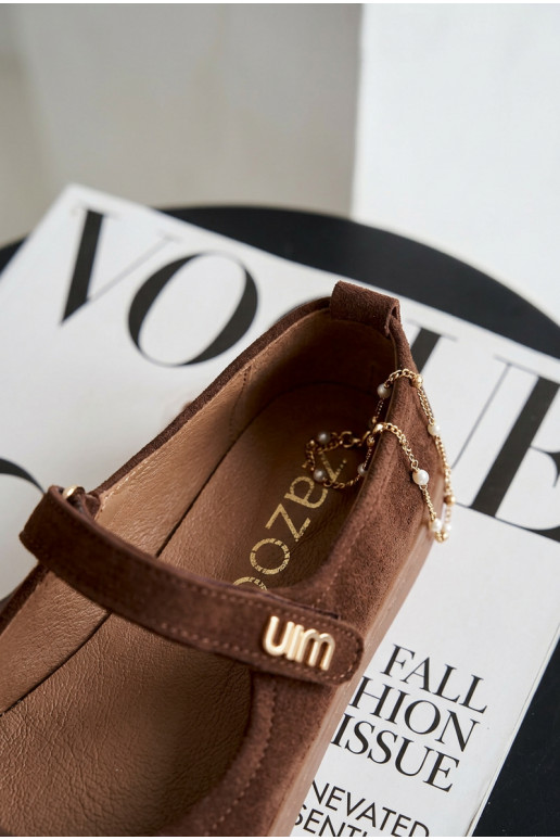 Leather Suede Ballerinas Barefoot With Strap Zazoo 10206 Chocolate