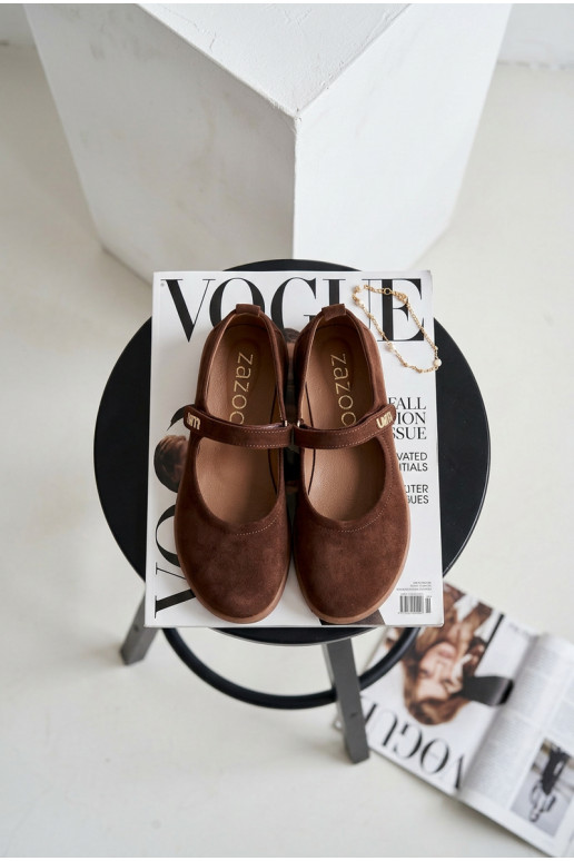 Leather Suede Ballerinas Barefoot With Strap Zazoo 10206 Chocolate