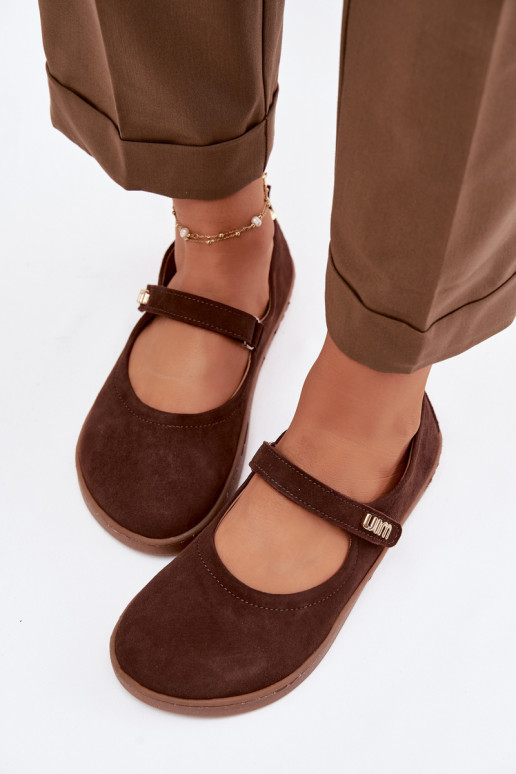 Leather Suede Ballerinas Barefoot With Strap Zazoo 10206 Chocolate