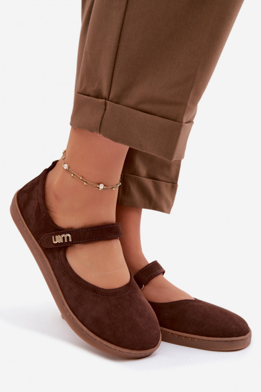 Leather Suede Ballerinas Barefoot With Strap Zazoo 10206 Chocolate