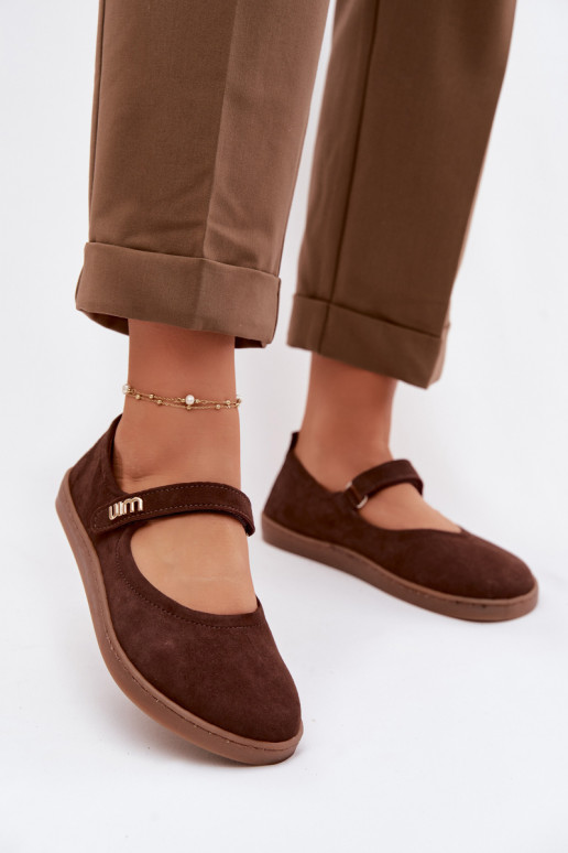 Leather Suede Ballerinas Barefoot With Strap Zazoo 10206 Chocolate