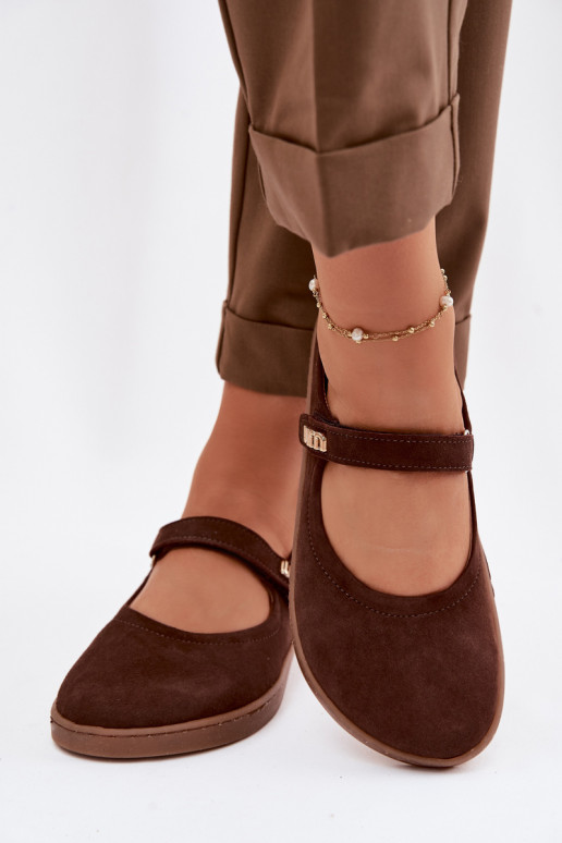 Leather Suede Ballerinas Barefoot With Strap Zazoo 10206 Chocolate