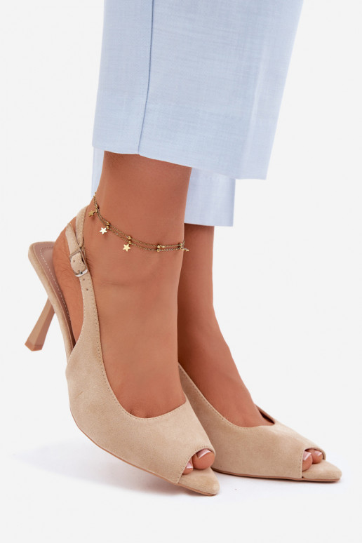 Women's High Heel Eco Suede Beige Sandals Sevina