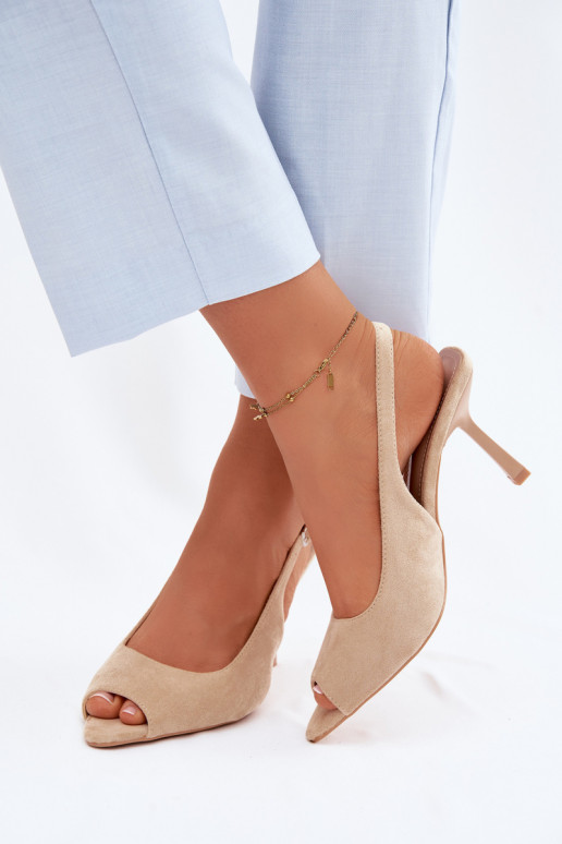 Women's High Heel Eco Suede Beige Sandals Sevina