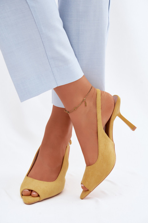 Women's High Heel Eco Suede Yellow Sandals Sevina