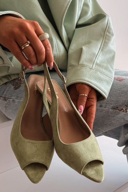 Women's High Heel Eco Suede Green Sandals Sevina