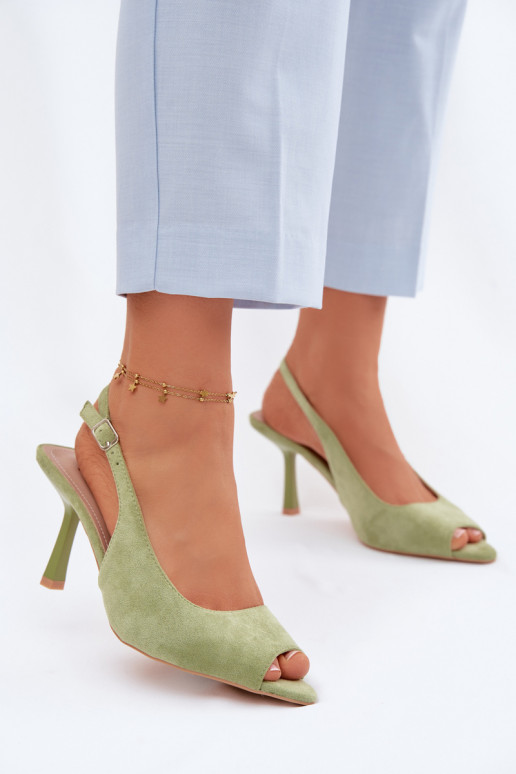 Women's High Heel Eco Suede Green Sandals Sevina