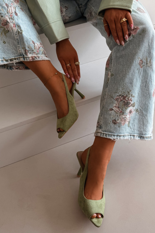 Women's High Heel Eco Suede Green Sandals Sevina