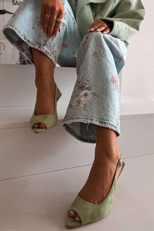 Women's High Heel Eco Suede Green Sandals Sevina