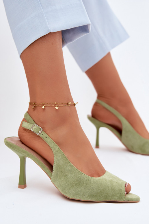 Women's High Heel Eco Suede Green Sandals Sevina