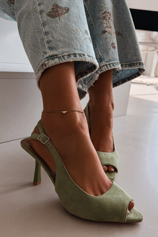 Women's High Heel Eco Suede Green Sandals Sevina