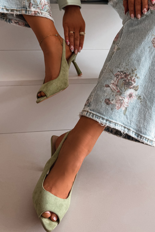 Women's High Heel Eco Suede Green Sandals Sevina