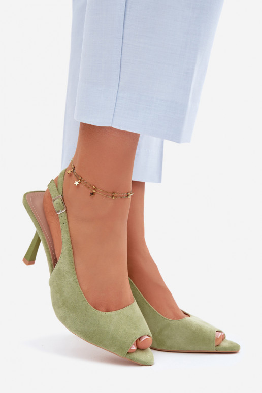 Women's High Heel Eco Suede Green Sandals Sevina