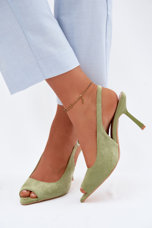 Women's High Heel Eco Suede Green Sandals Sevina