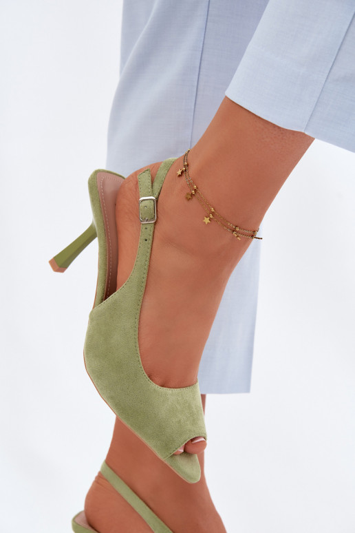 Women's High Heel Eco Suede Green Sandals Sevina